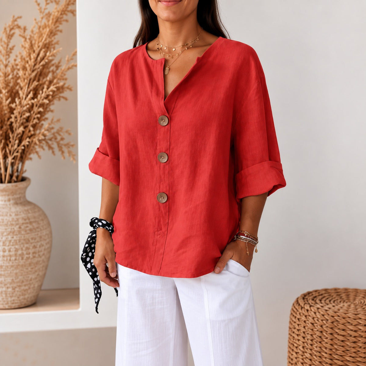 Jarla™ Bluse mit lockerer Passform, Knopfleiste und leichtem Fall