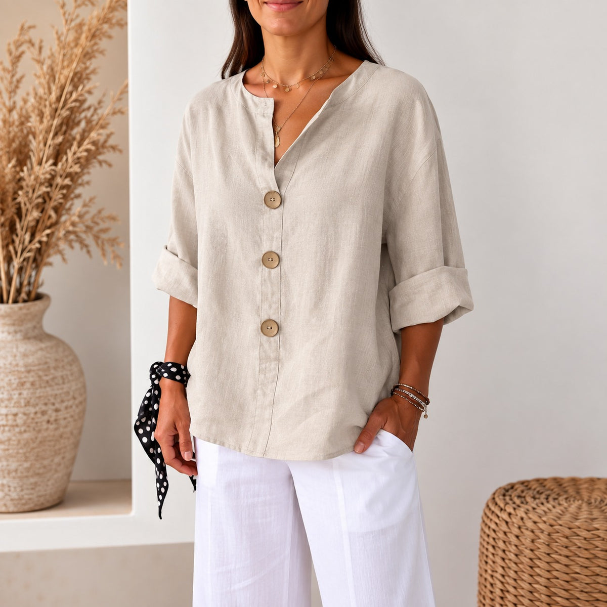 Jarla™ Bluse mit lockerer Passform, Knopfleiste und leichtem Fall