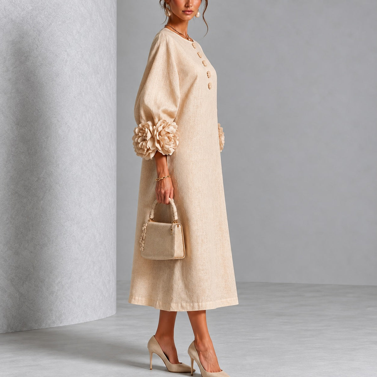 Kleid Lindenau™ mit floralen Ärmelabschlüssen, Volumenärmeln und Struktur