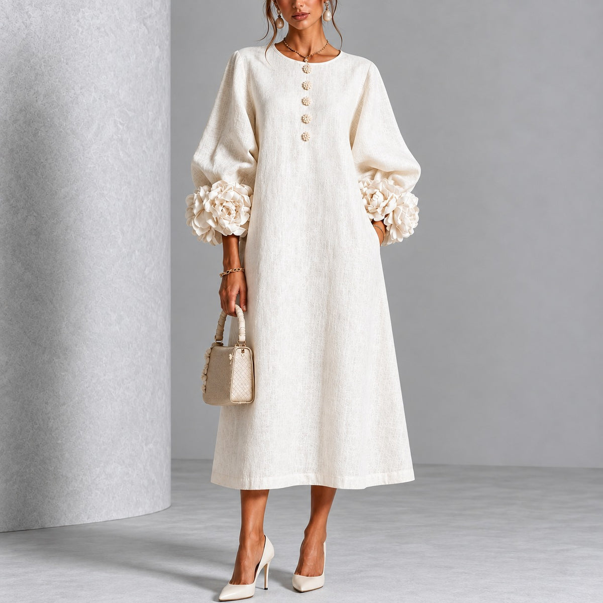 Kleid Lindenau™ mit floralen Ärmelabschlüssen, Volumenärmeln und Struktur