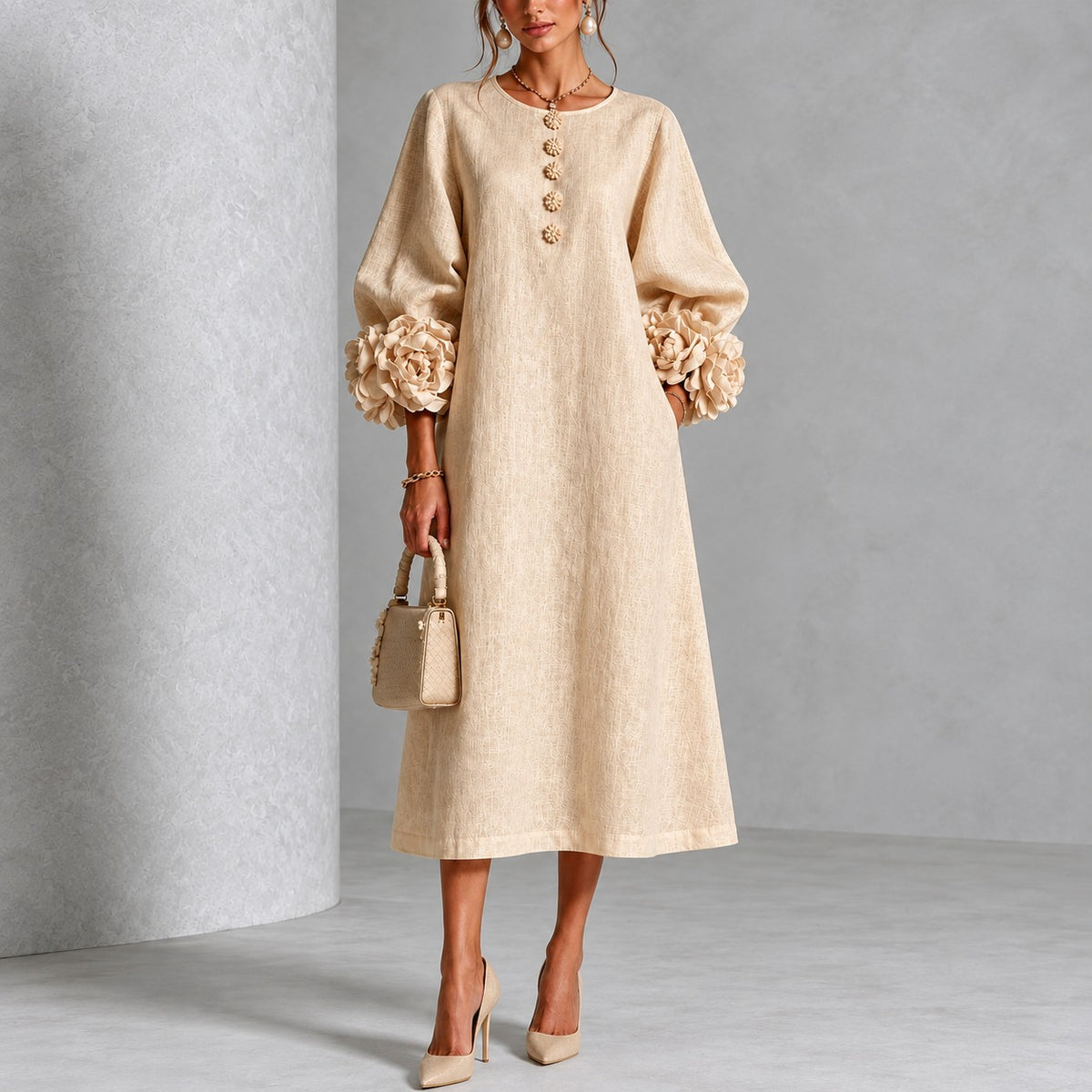 Kleid Lindenau™ mit floralen Ärmelabschlüssen, Volumenärmeln und Struktur