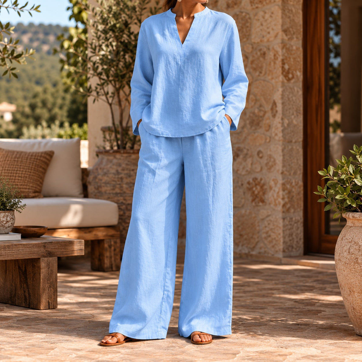 Arezia™ Set mit Langärmeliger Bluse und Weiter Palazzo-Hose
