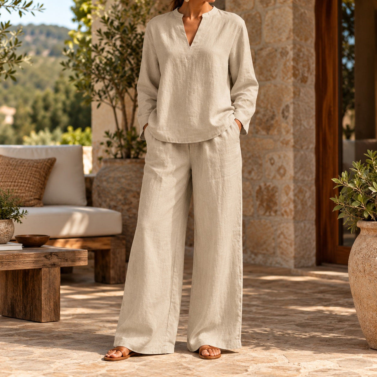 Arezia™ Set mit Langärmeliger Bluse und Weiter Palazzo-Hose