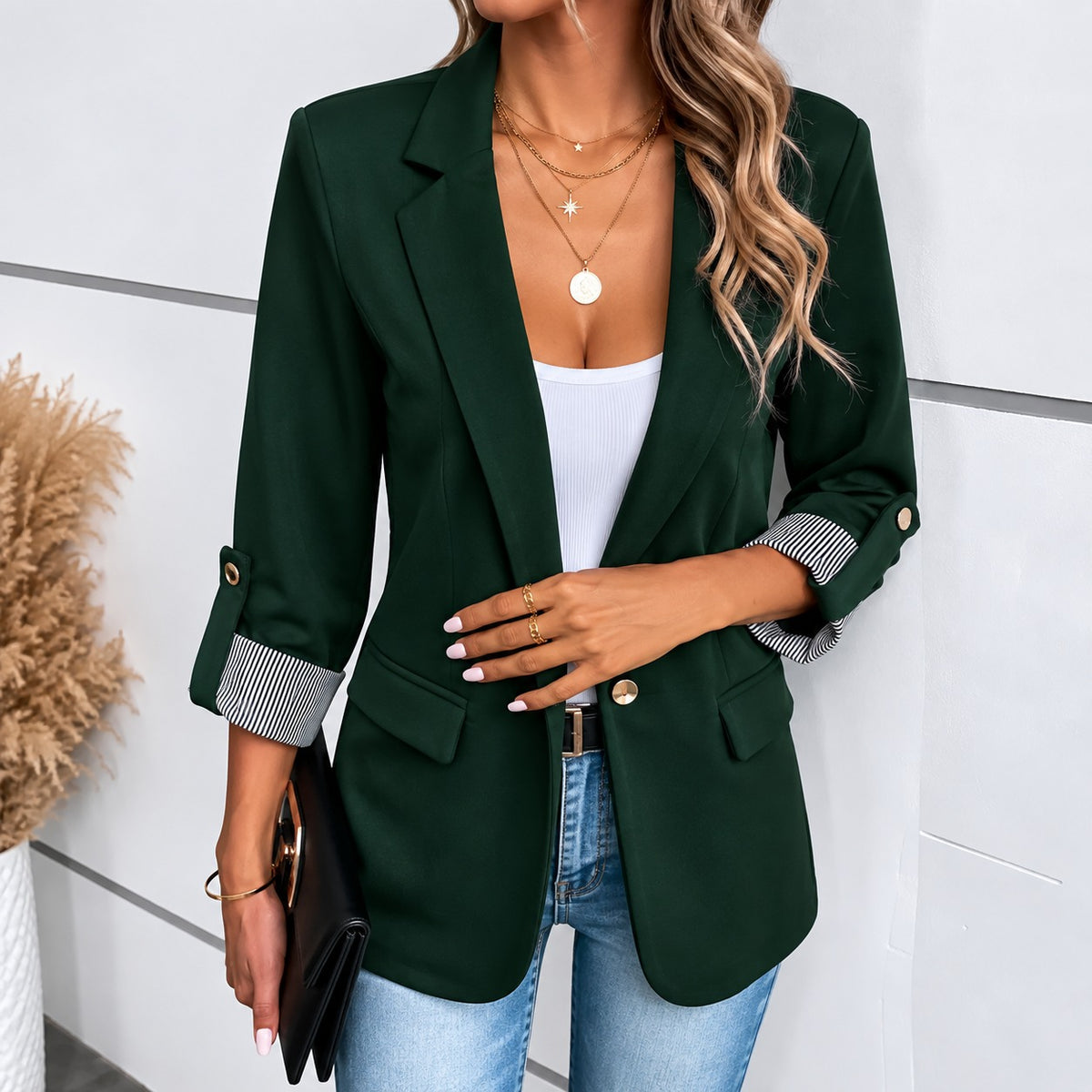 Blazer Paulina™ mit klassischem Revers, Pattentaschen und gestreiften Ärmelaufschlägen