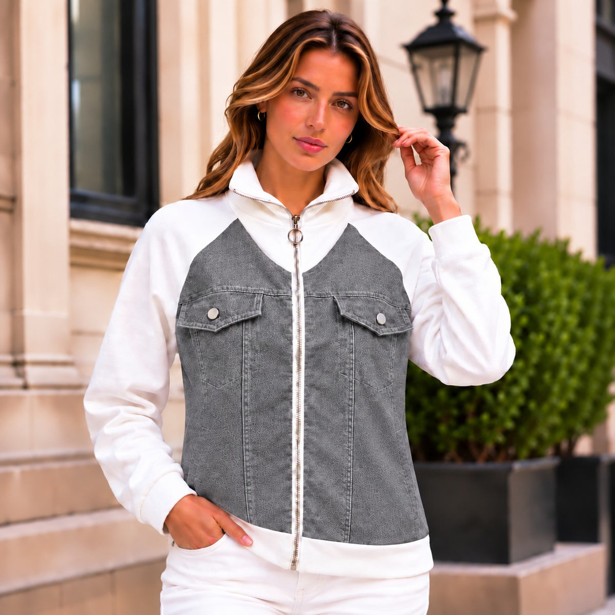 Verena™ Jacke mit zweifarbigem Design und strukturiertem Stehkragen