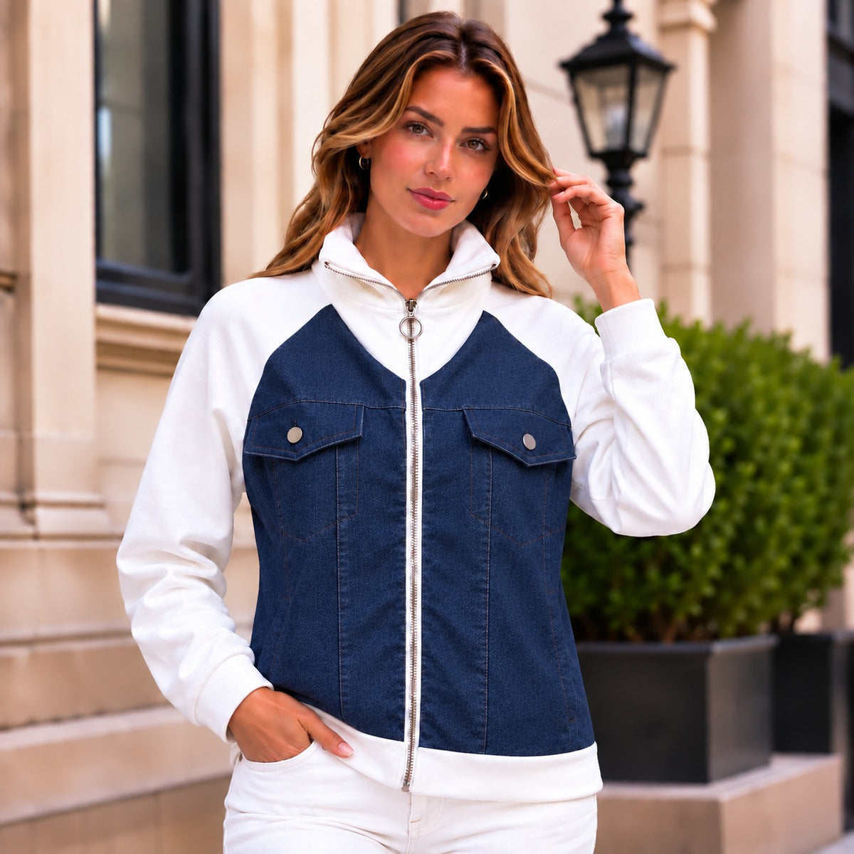 Verena™ Jacke mit zweifarbigem Design und strukturiertem Stehkragen