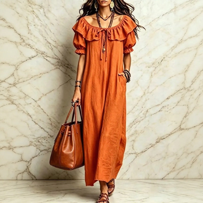 Neroli™ Kleid mit Carmen-Ausschnitt, Charmantem Volant und Lockerem Fall