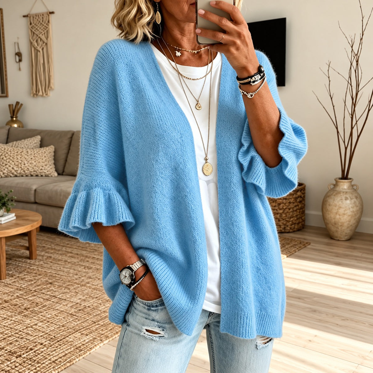Strickjacke Gesine™ mit strukturierter Strickoptik, offener Front und ausgestellten Ärmeln