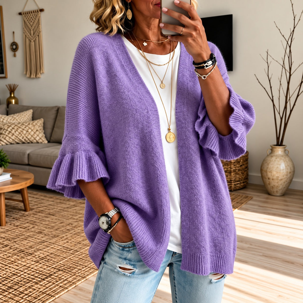 Strickjacke Gesine™ mit strukturierter Strickoptik, offener Front und ausgestellten Ärmeln