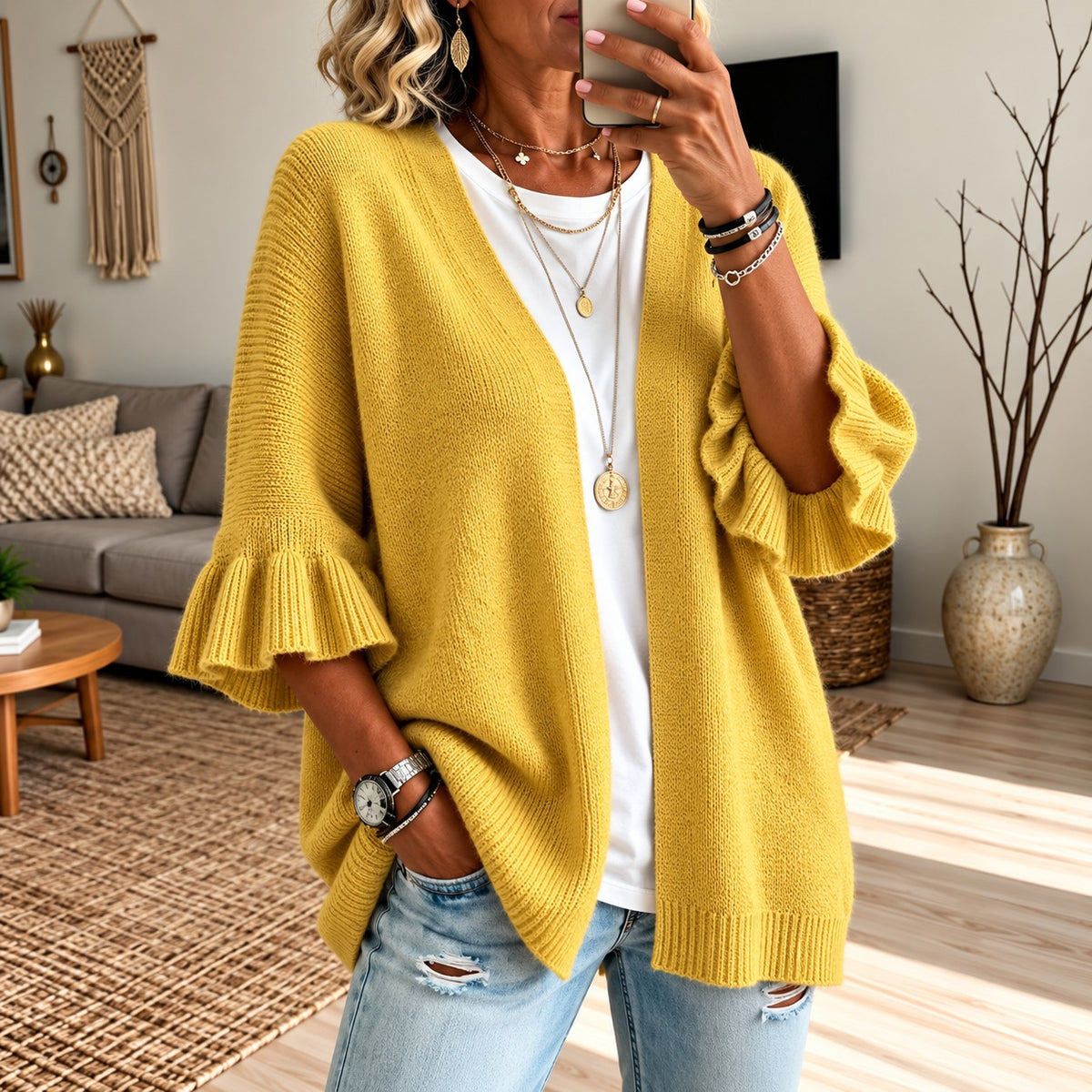 Strickjacke Gesine™ mit strukturierter Strickoptik, offener Front und ausgestellten Ärmeln