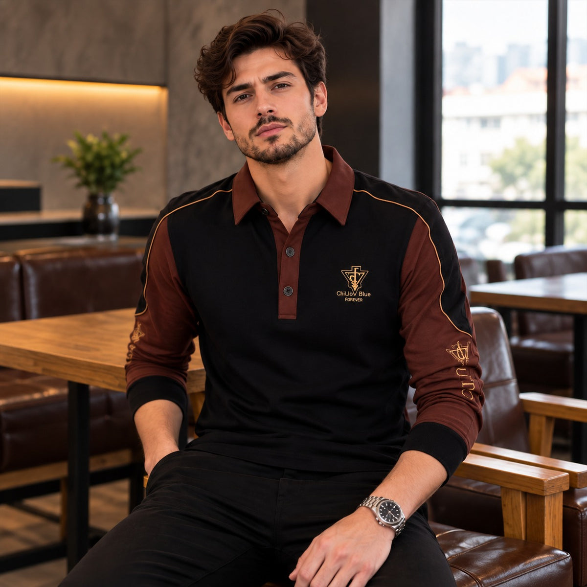 Poloshirt Wolfram™ mit Kontrasteinsätzen, Paspeln und Stickdetails