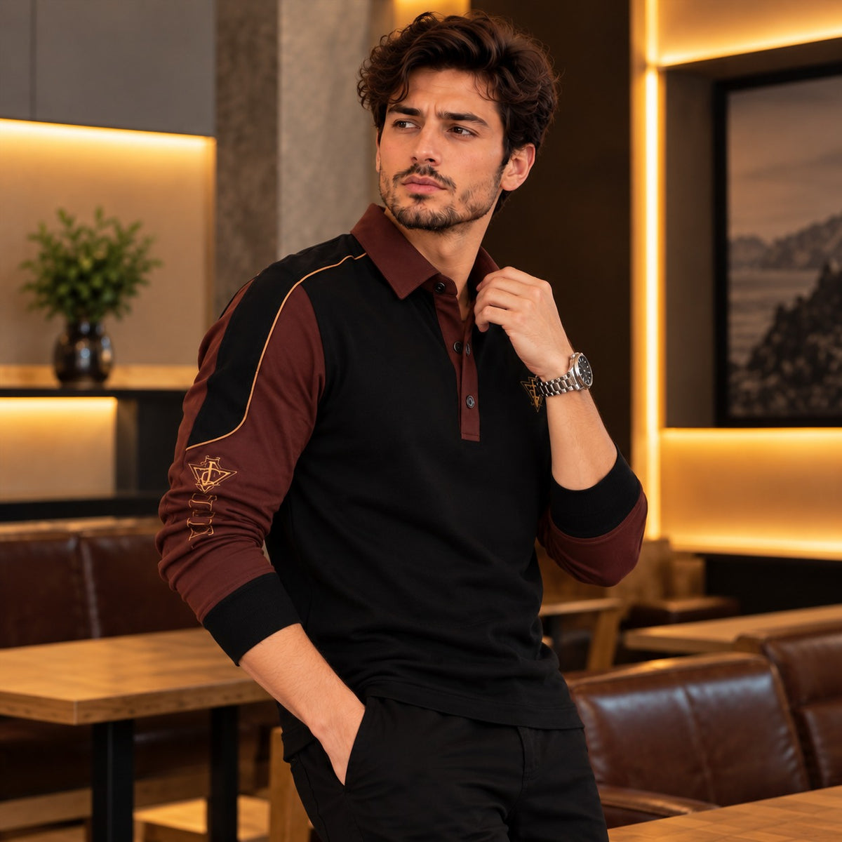 Poloshirt Wolfram™ mit Kontrasteinsätzen, Paspeln und Stickdetails