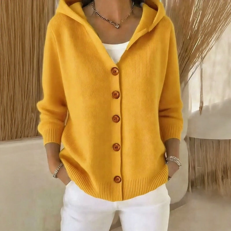 Caterina™ Strickjacke aus Strukturiertem Strick mit Eleganten Knöpfen und Gemütlicher Kapuze