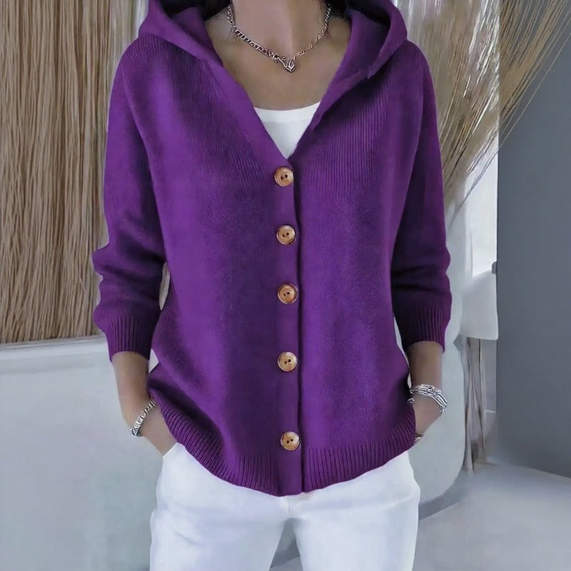 Caterina™ Strickjacke aus Strukturiertem Strick mit Eleganten Knöpfen und Gemütlicher Kapuze