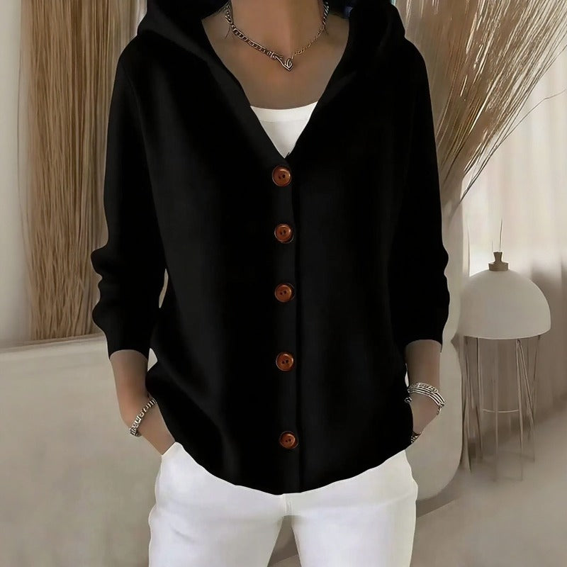 Caterina™ Strickjacke aus Strukturiertem Strick mit Eleganten Knöpfen und Gemütlicher Kapuze