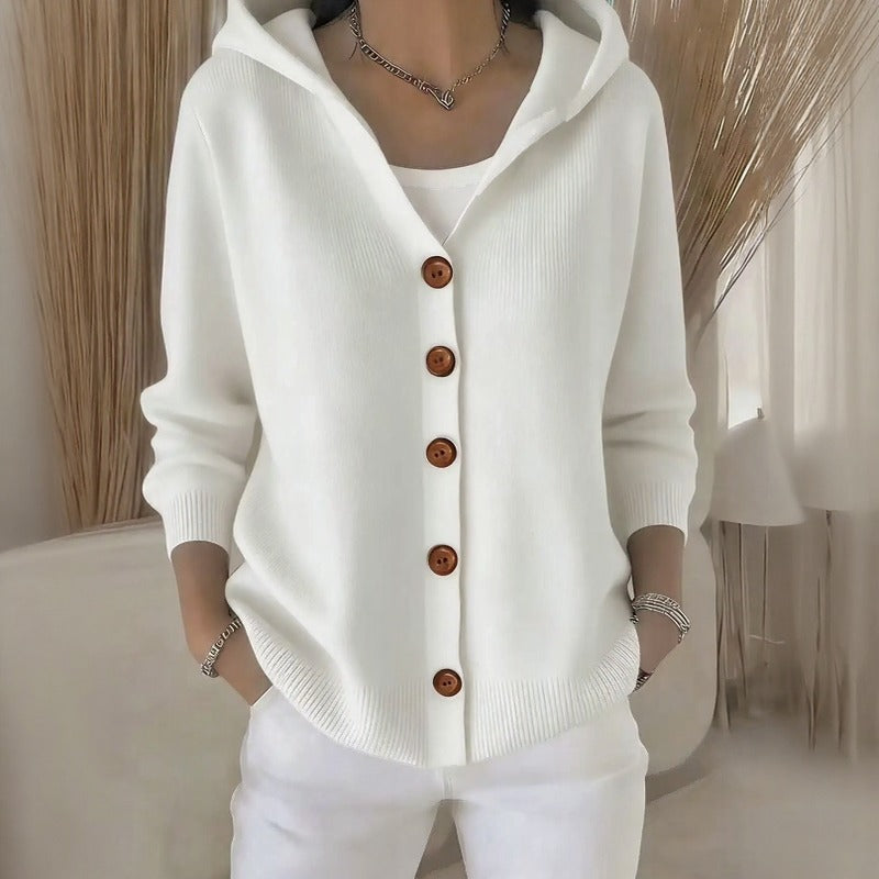 Caterina™ Strickjacke aus Strukturiertem Strick mit Eleganten Knöpfen und Gemütlicher Kapuze