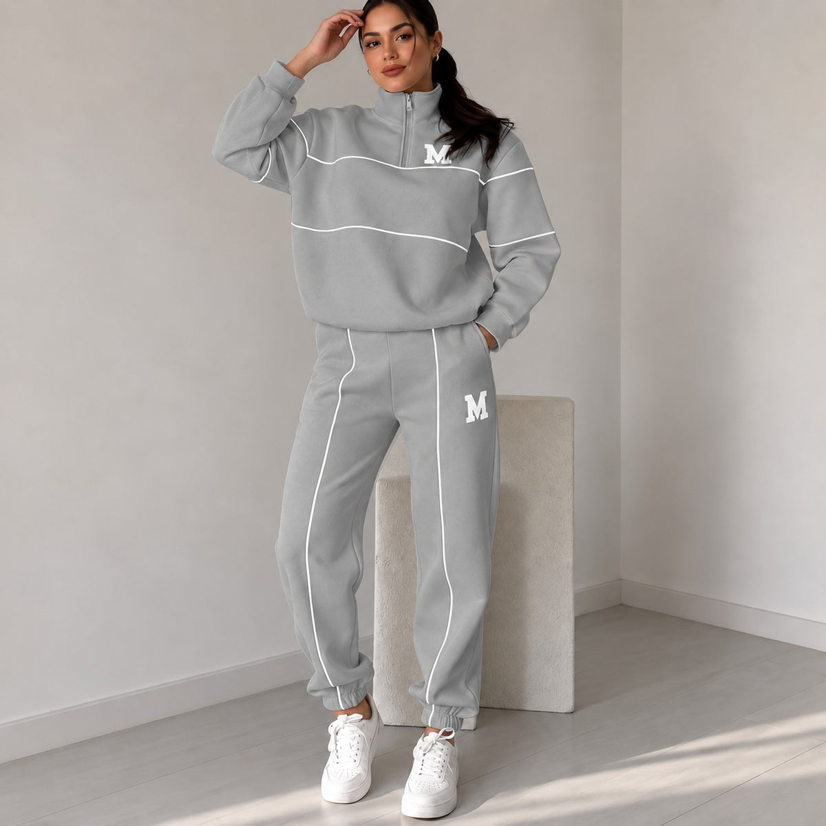 Mishana™ Damen-Set mit College-Sweatshirt mit Stehkragen und Jogginghose mit elastischem Bund