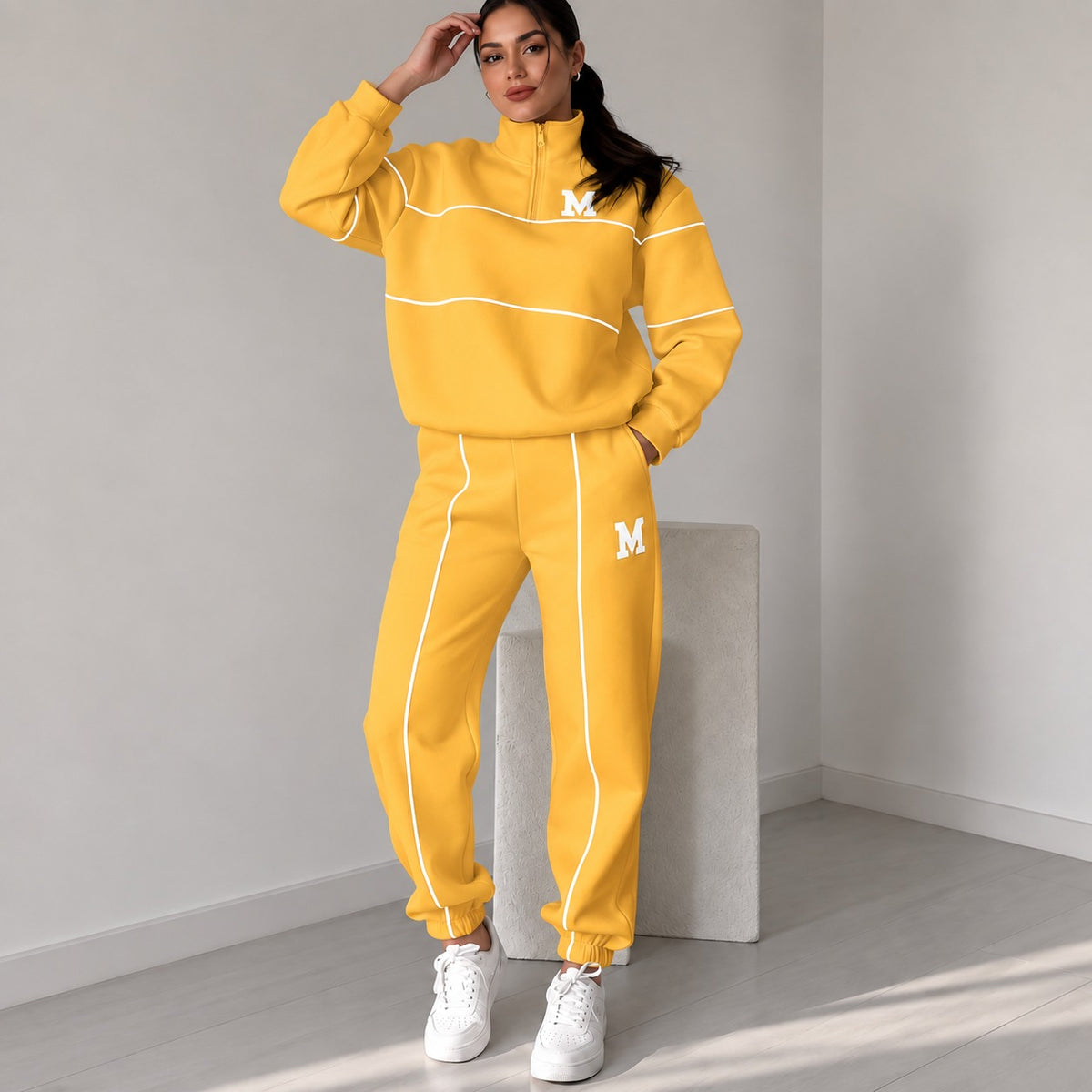 Mishana™ Damen-Set mit College-Sweatshirt mit Stehkragen und Jogginghose mit elastischem Bund