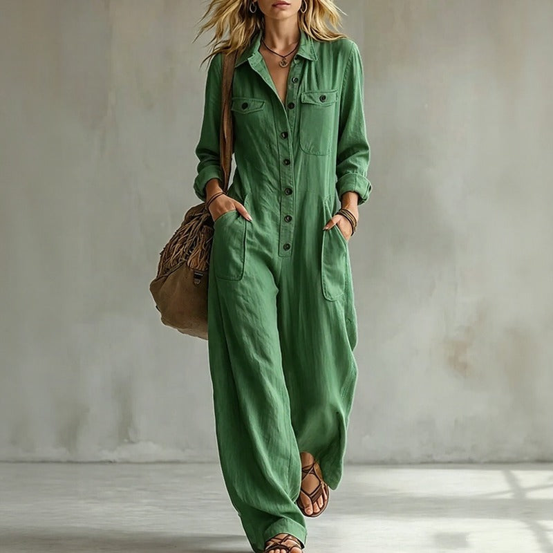 Amarisa™ Jumpsuit mit Elegantem Kragen, Frontknöpfen und Utility-Taschen