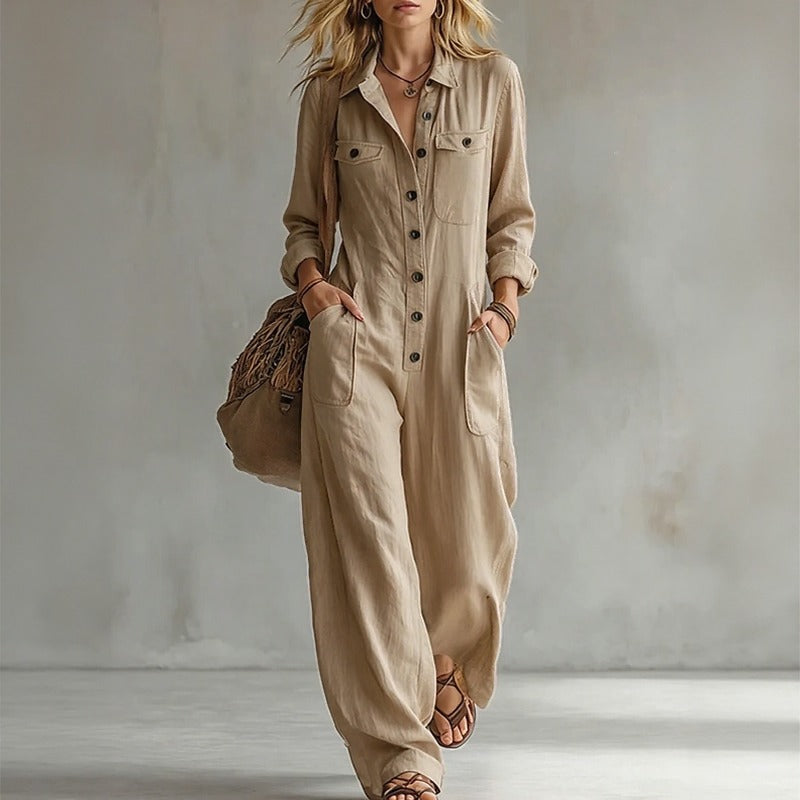 Amarisa™ Jumpsuit mit Elegantem Kragen, Frontknöpfen und Utility-Taschen