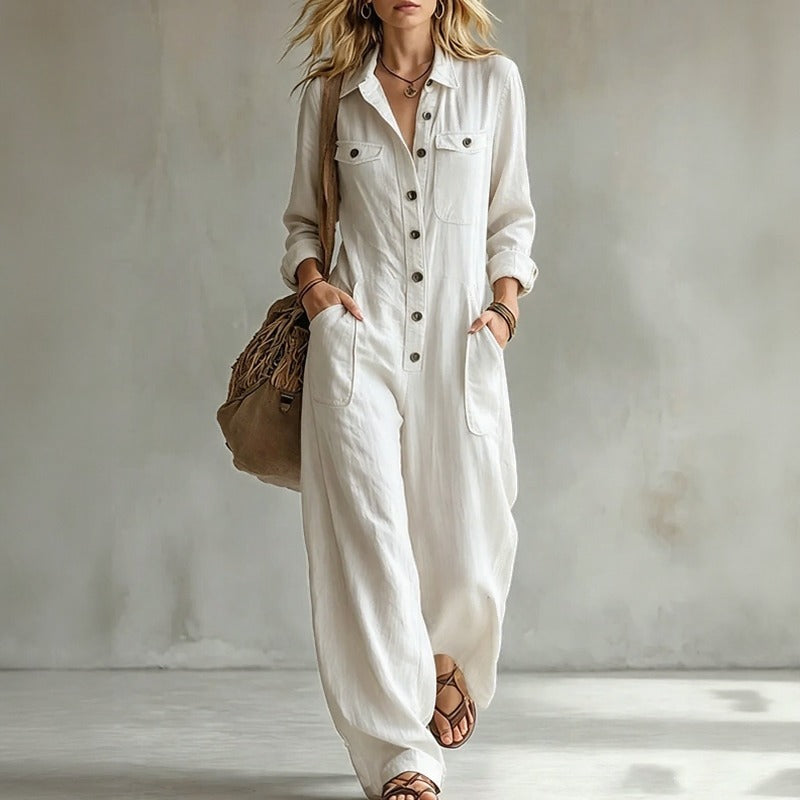 Amarisa™ Jumpsuit mit Elegantem Kragen, Frontknöpfen und Utility-Taschen