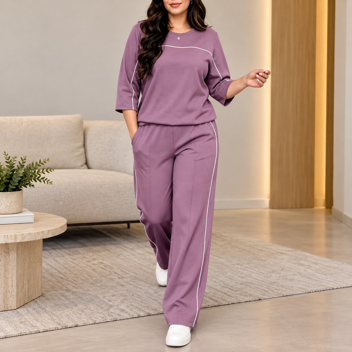 Set Svea™ mit Oberteil mit Kontrastpaspeln und weit geschnittener Hose