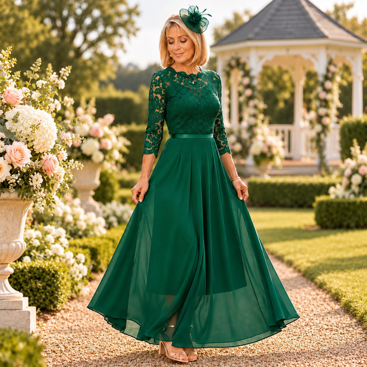Amelie™ Kleid mit floraler Spitze und 3/4-Ärmeln