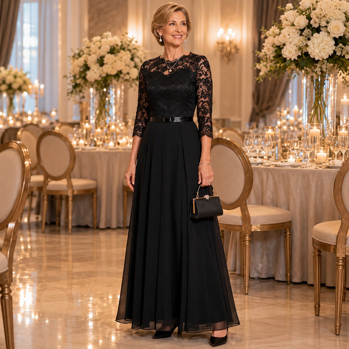 Amelie™ Kleid mit floraler Spitze und 3/4-Ärmeln