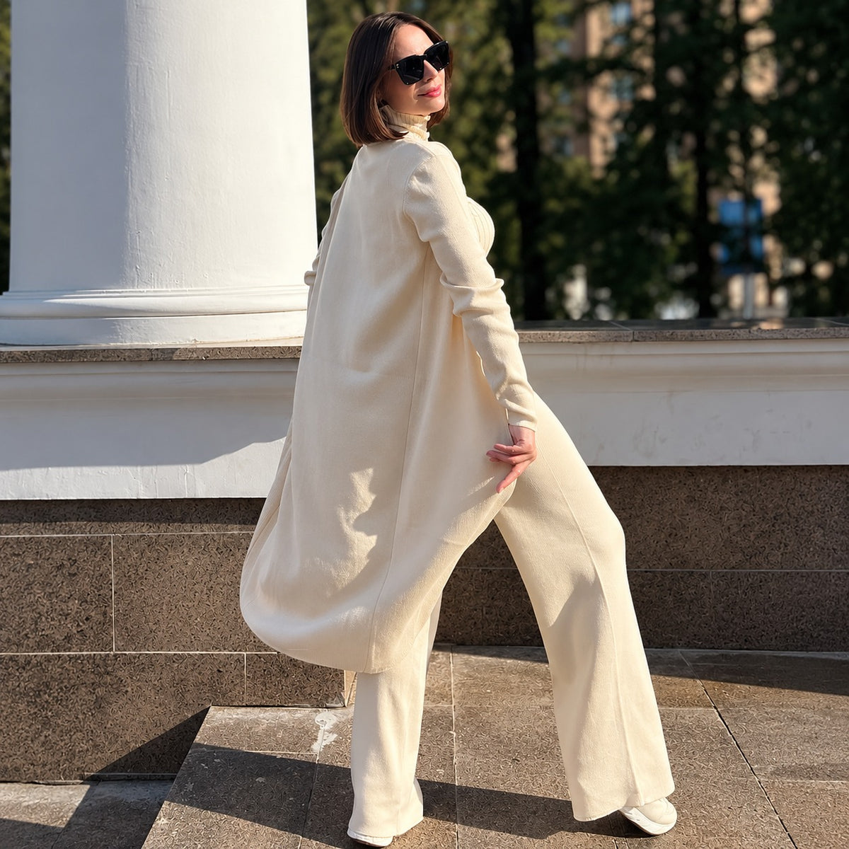 Set Hanna™ mit geripptem Rollkragentop, langem Cardigan und weiter Hose
