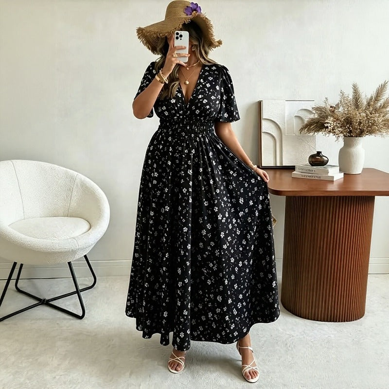 Kleid Loretina™ mit Charmantem Blumenmuster, Tailliertem Schnitt und Locker Fallenden Kurzen Ärmeln