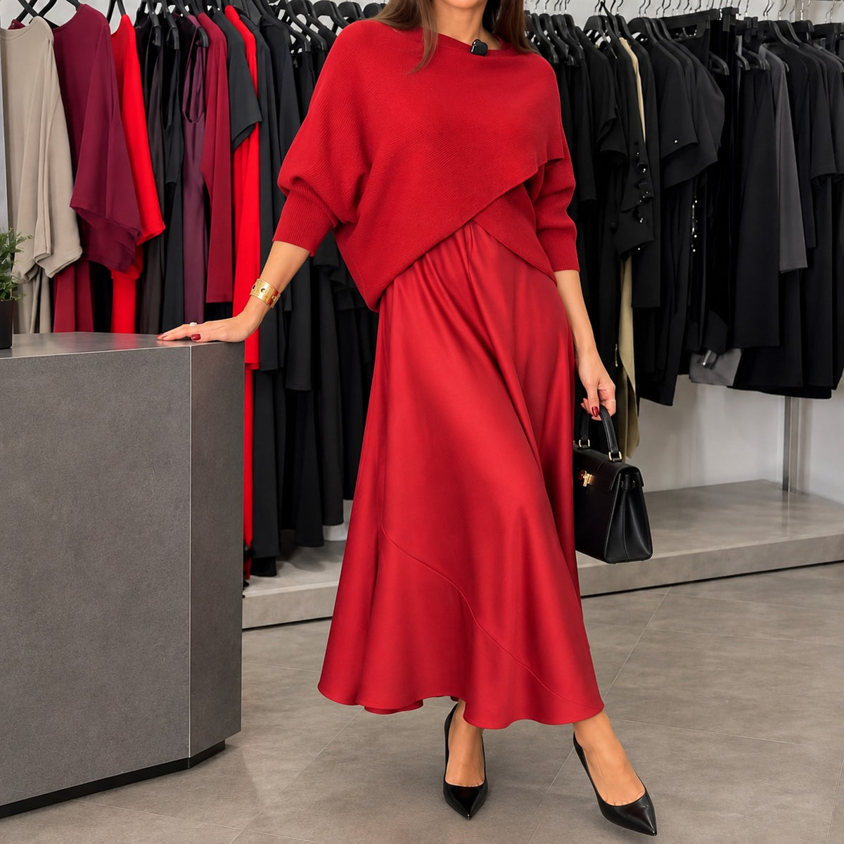 Set Tilda™ mit asymmetrisch gewickeltem Oberteil und fließendem, weitem Rock