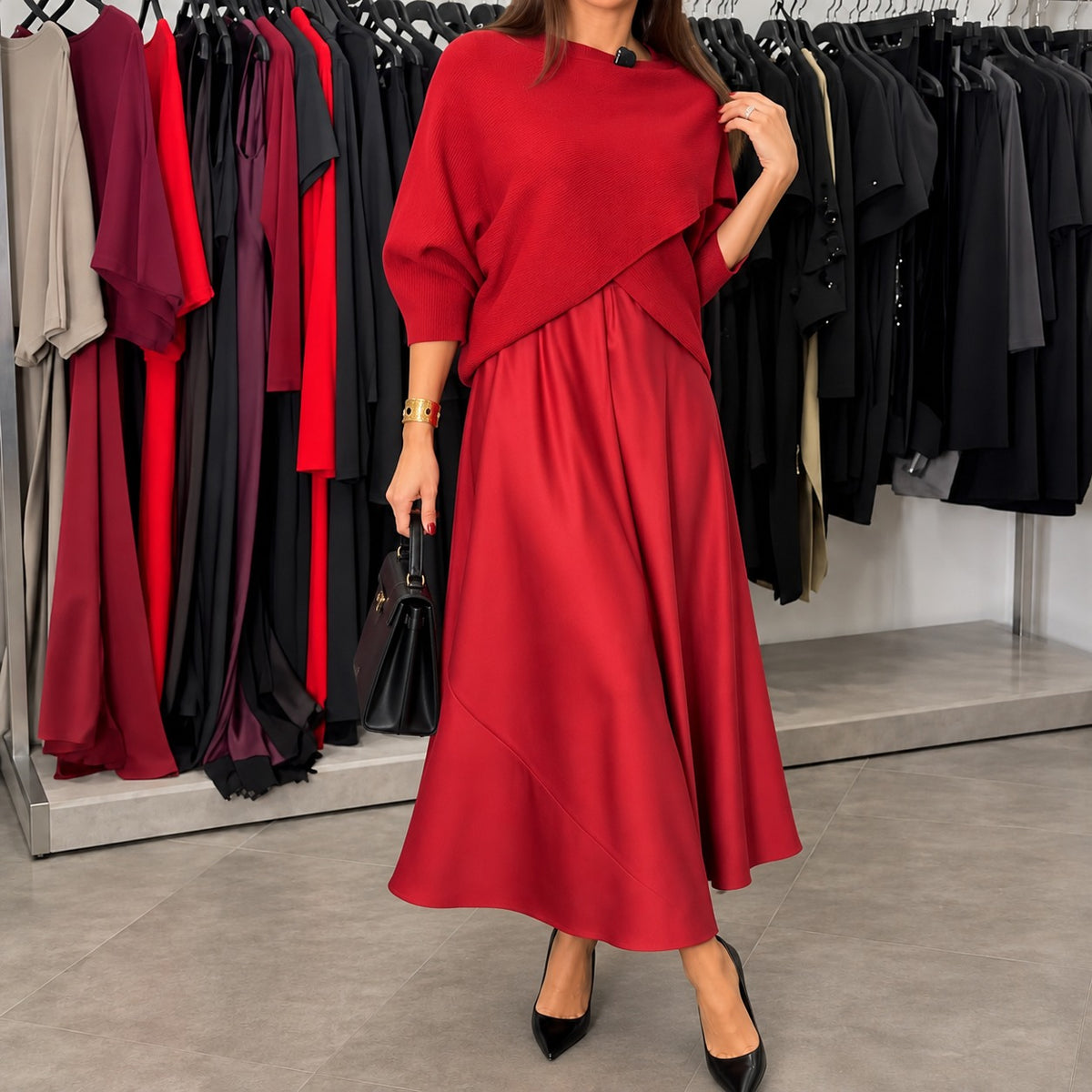 Set Tilda™ mit asymmetrisch gewickeltem Oberteil und fließendem, weitem Rock