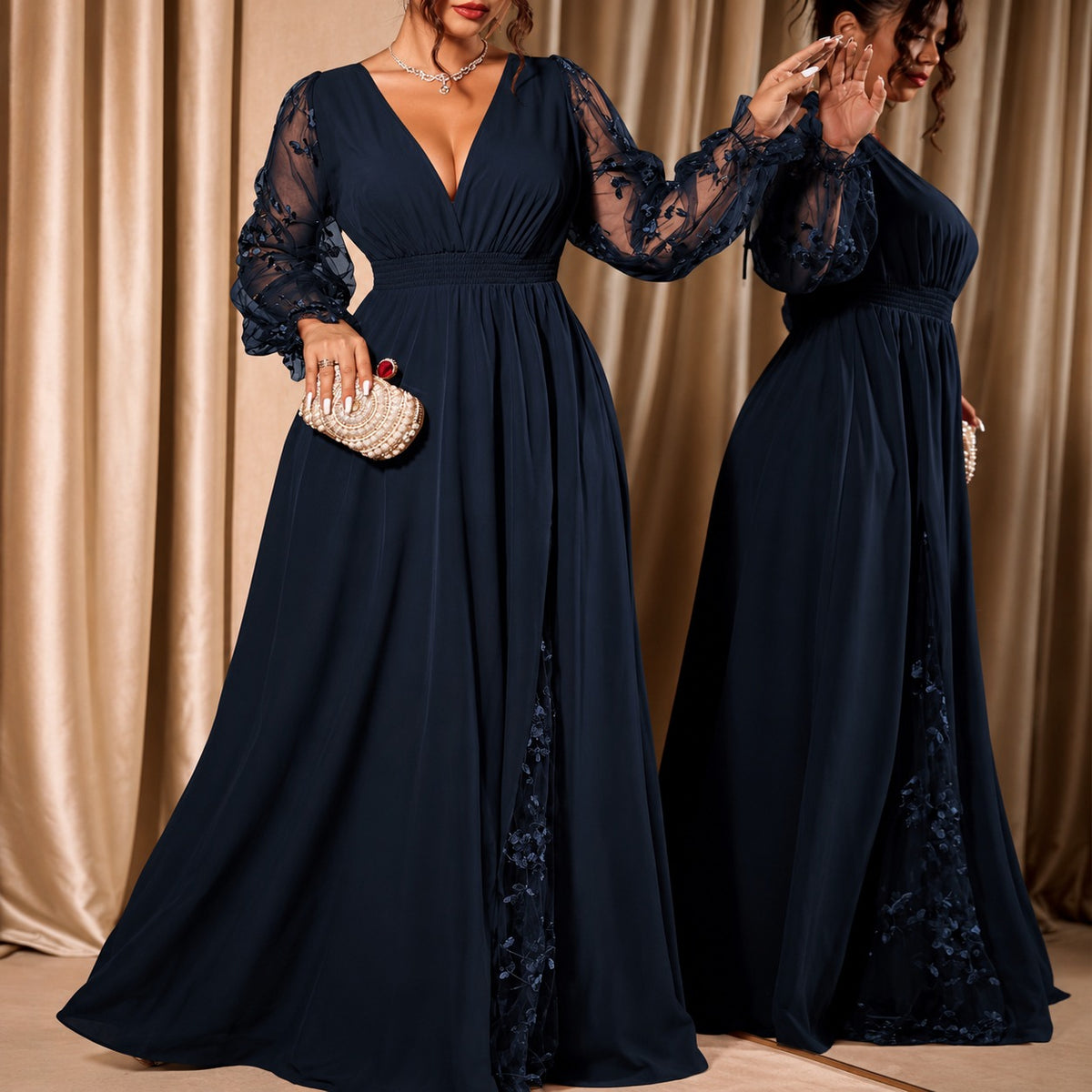 Kleid Florentine™ in A-Linie mit floralem Tüllschlitz und transparenten Ärmeln