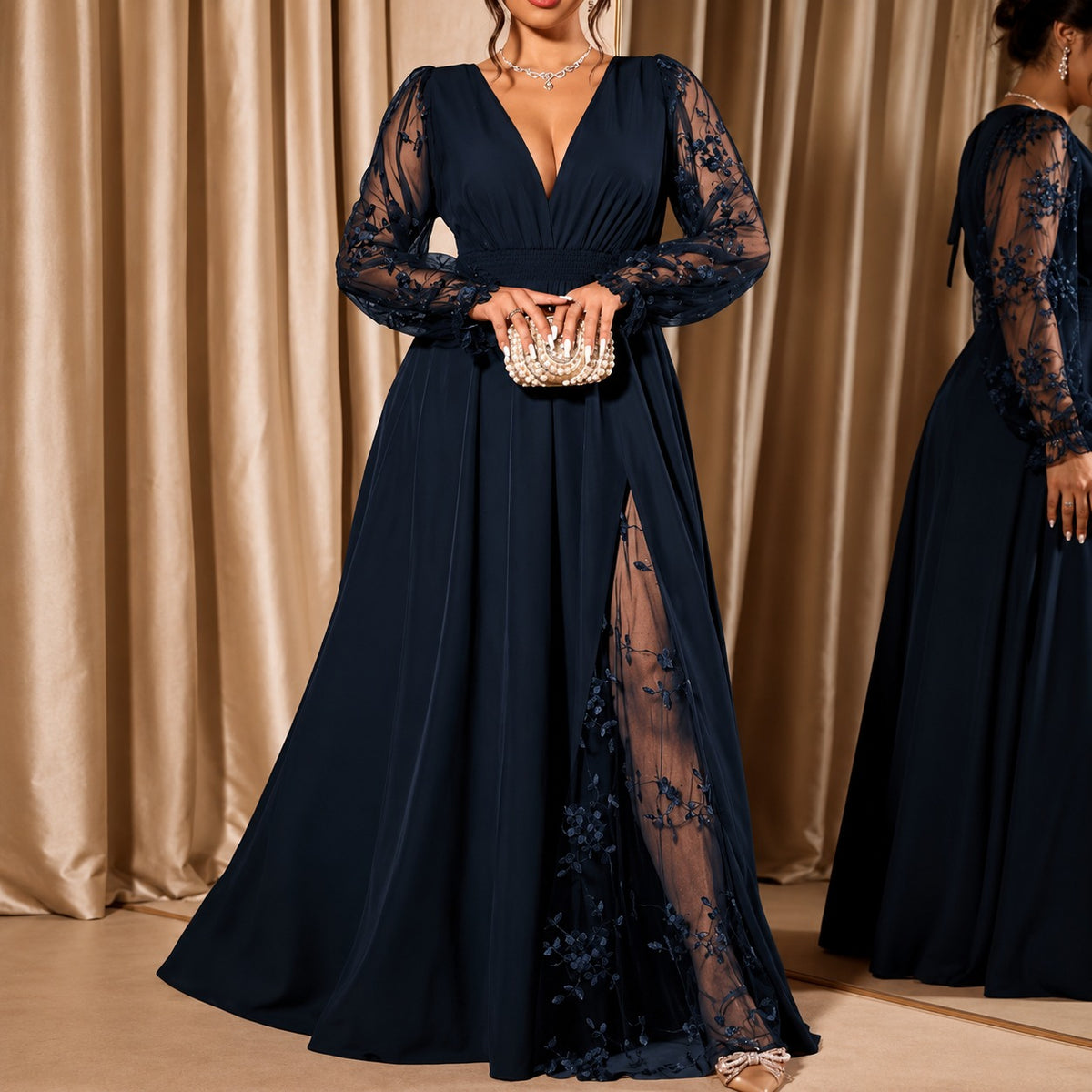 Kleid Florentine™ in A-Linie mit floralem Tüllschlitz und transparenten Ärmeln