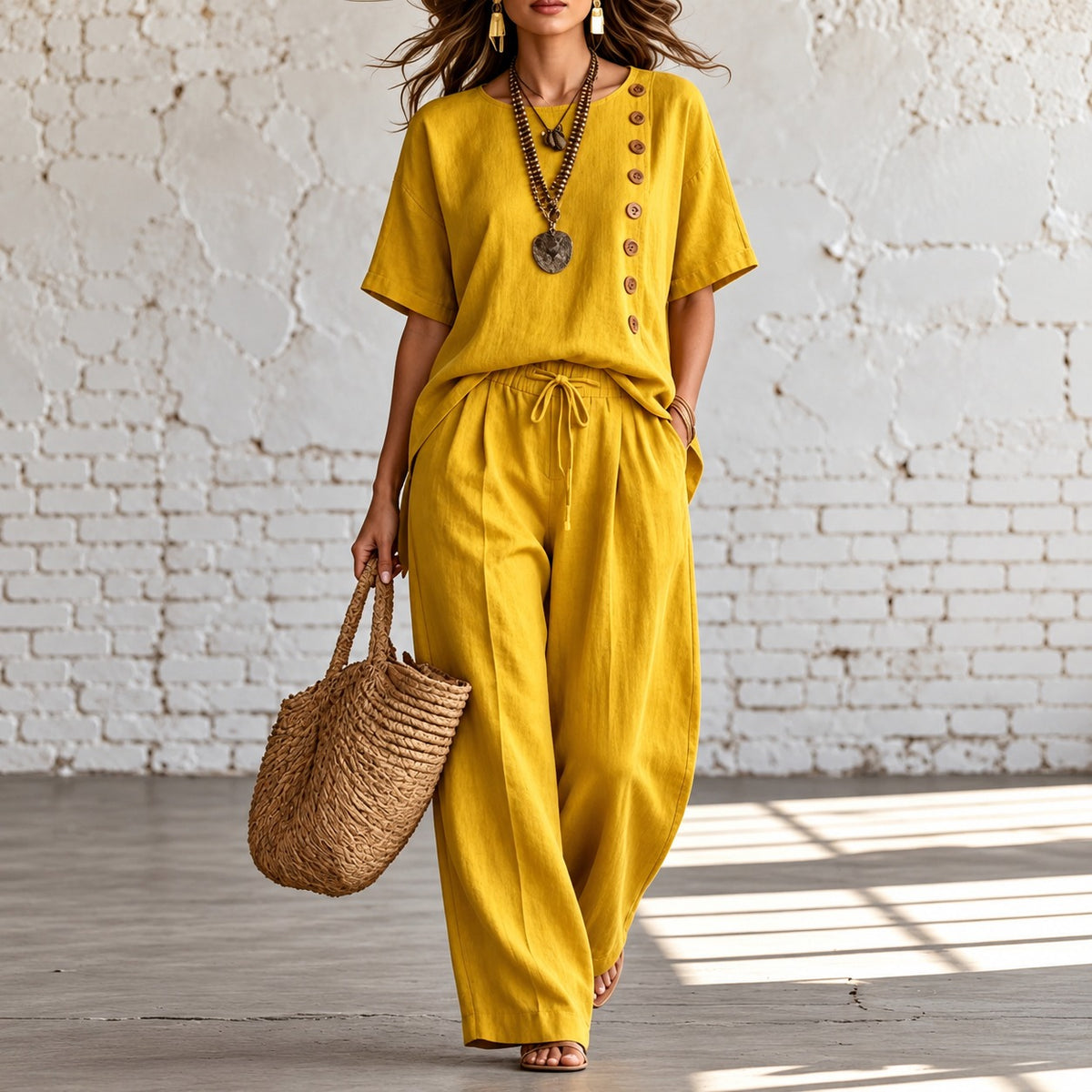 Set Anouk™ mit Zierknopfbluse und weit geschnittener Hose