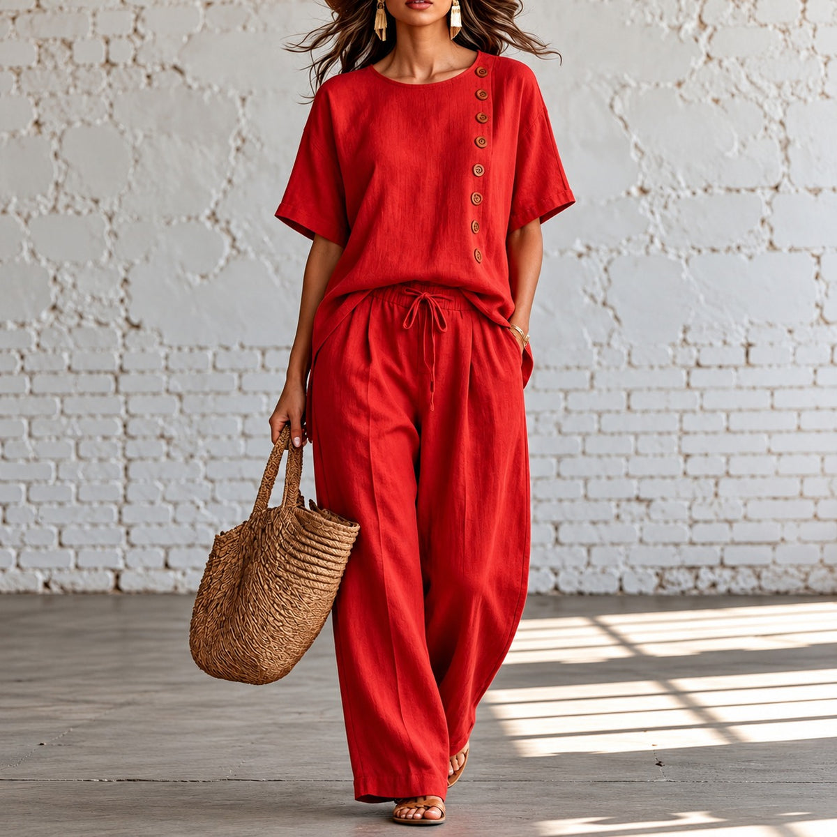Set Anouk™ mit Zierknopfbluse und weit geschnittener Hose