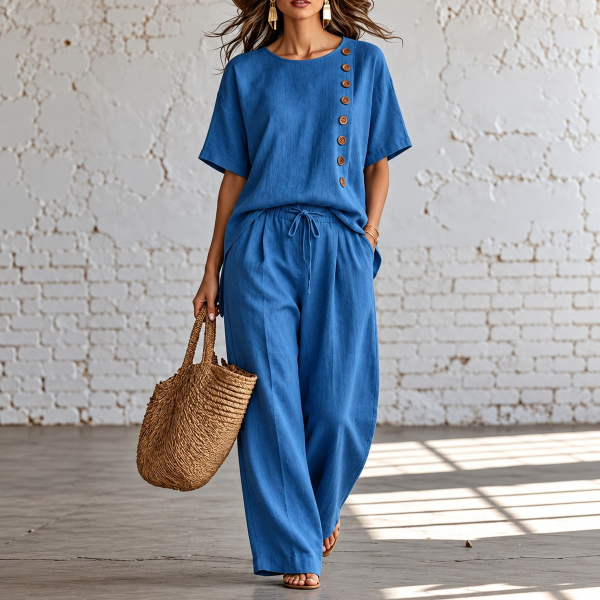 Set Anouk™ mit Zierknopfbluse und weit geschnittener Hose