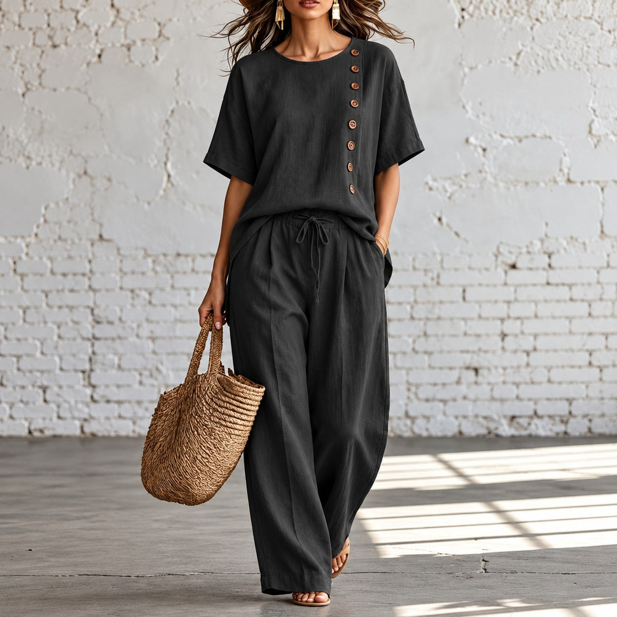 Set Anouk™ mit Zierknopfbluse und weit geschnittener Hose