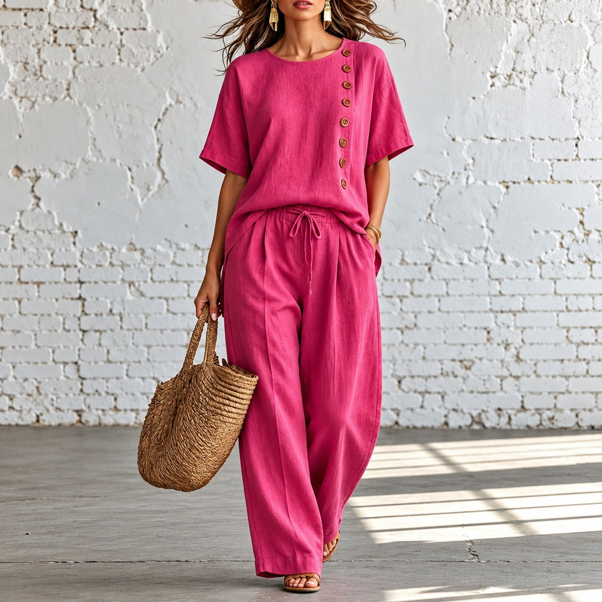 Set Anouk™ mit Zierknopfbluse und weit geschnittener Hose