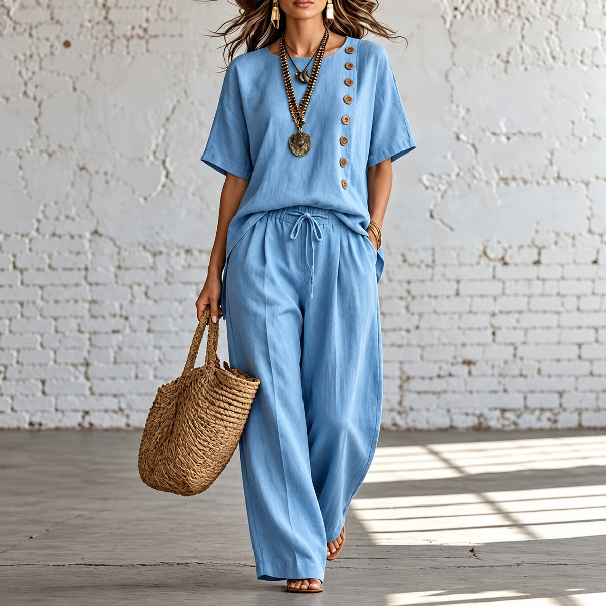 Set Anouk™ mit Zierknopfbluse und weit geschnittener Hose