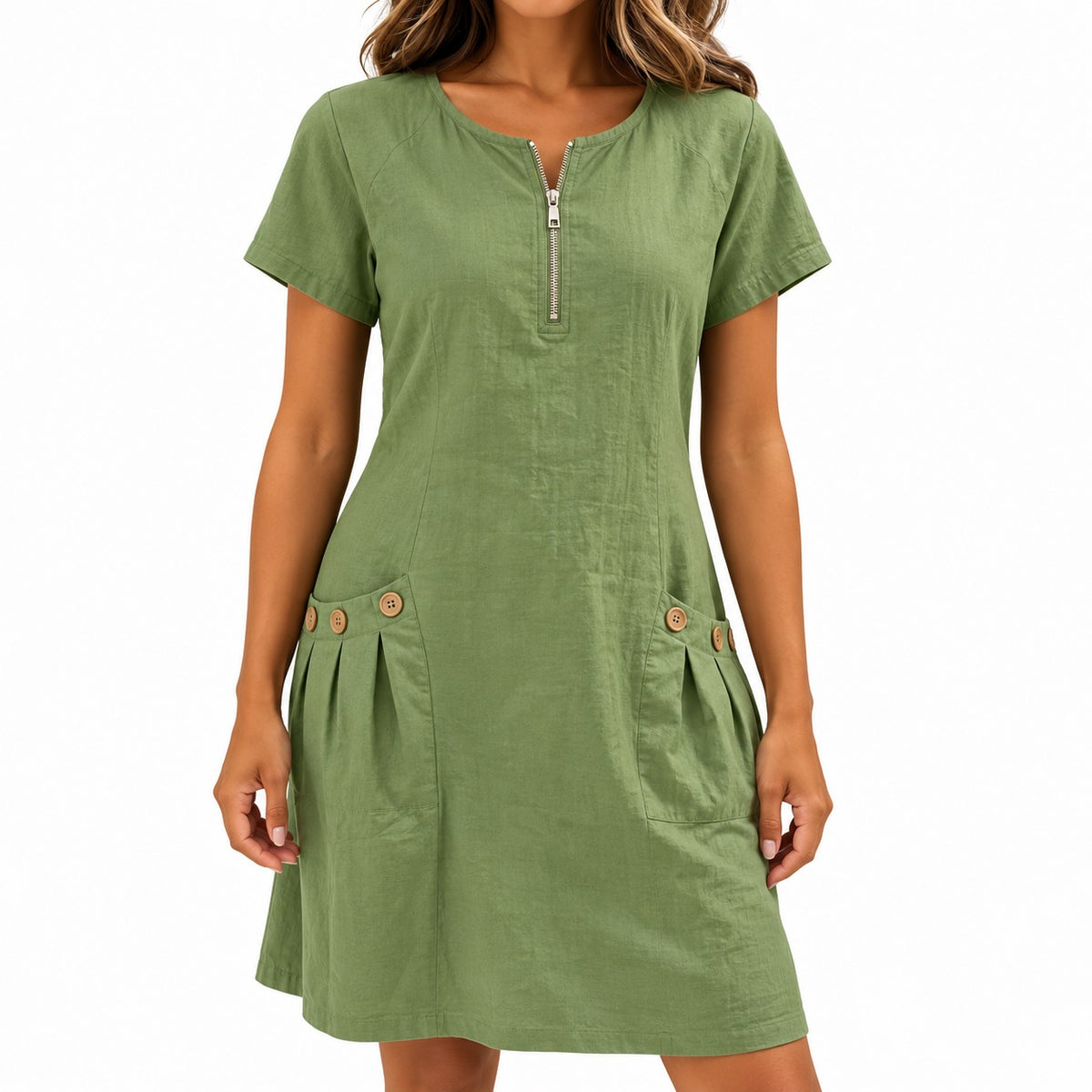 Kleid Jolina™ mit Reißverschluss am Ausschnitt und Taschen mit Knöpfen