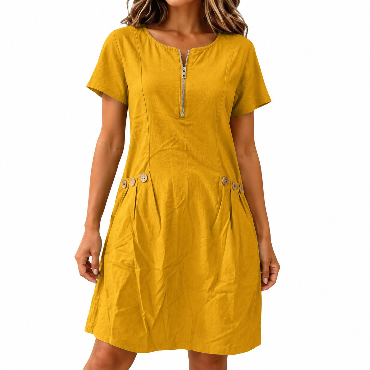 Kleid Jolina™ mit Reißverschluss am Ausschnitt und Taschen mit Knöpfen