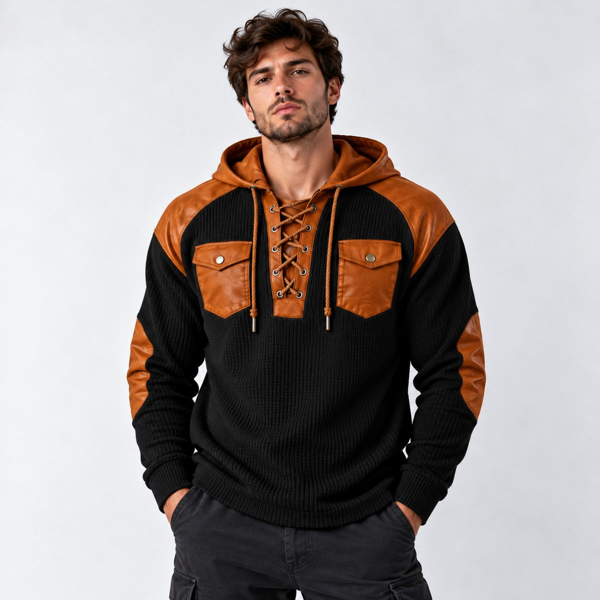 Kapuzenpullover Florian™ mit Kontrastdetails und Schnürung am Ausschnitt
