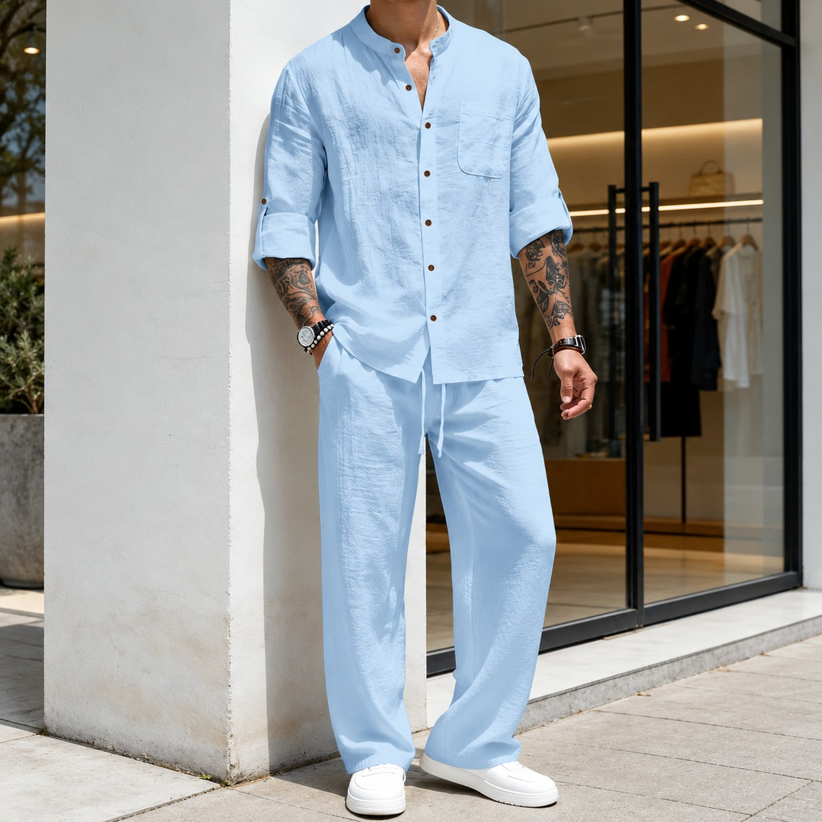 Set Niklas™ mit Hemd mit durchgehender Knopfleiste und Hose mit Kordelzug
