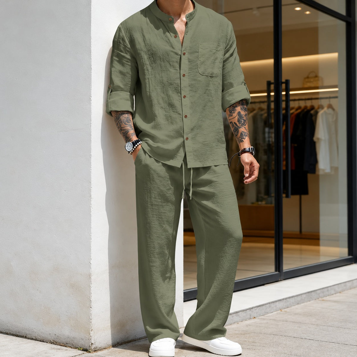 Set Niklas™ mit Hemd mit durchgehender Knopfleiste und Hose mit Kordelzug