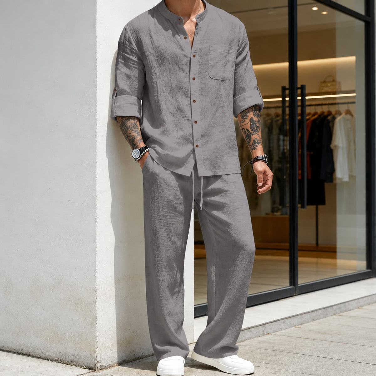 Set Niklas™ mit Hemd mit durchgehender Knopfleiste und Hose mit Kordelzug