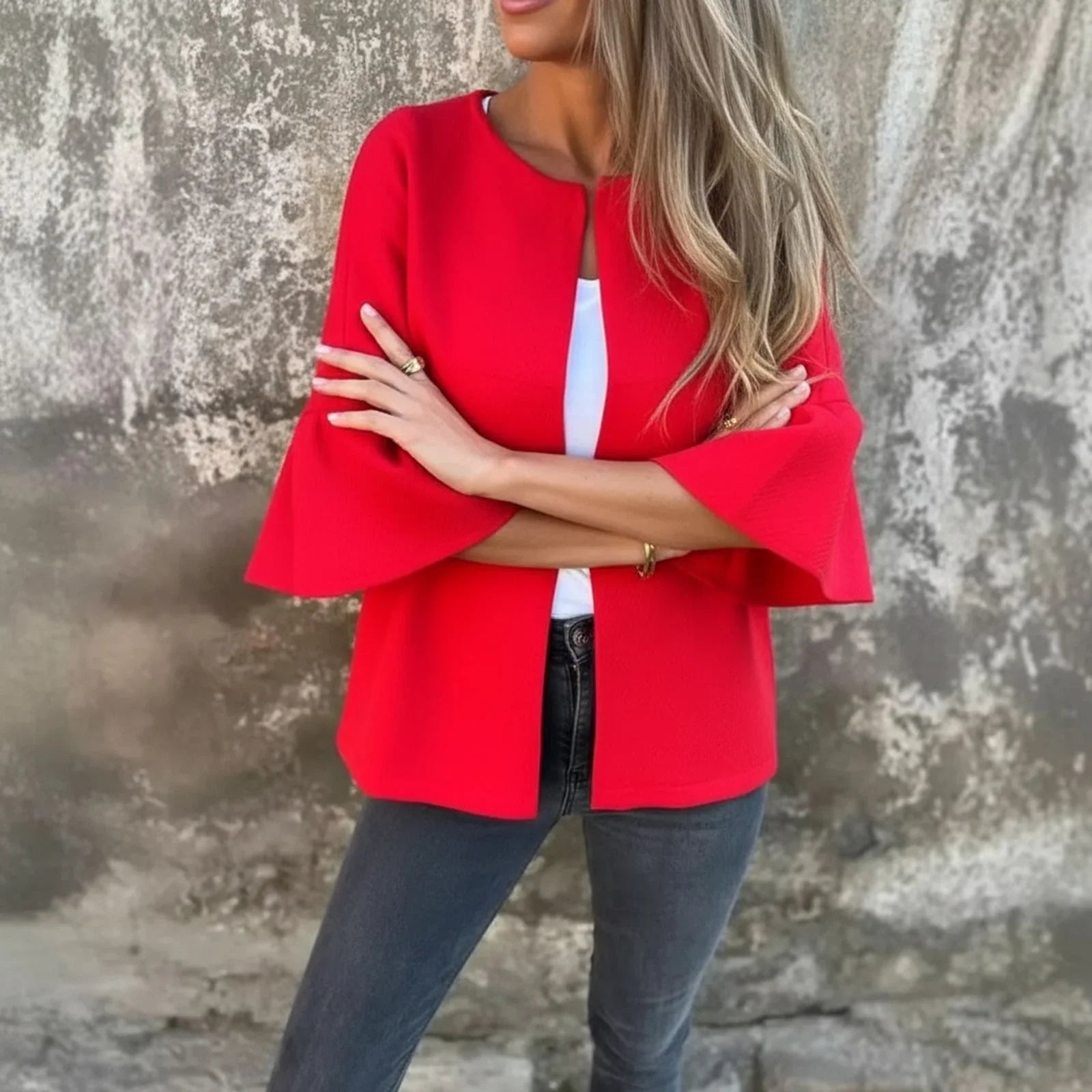 LineaLuxe™ - Strickjacke aus Festem Strick mit Voluminösen Ärmeln und Minimalistischem Schnitt / Zeitlose Eleganz mit Viel Leichtigkeit!
