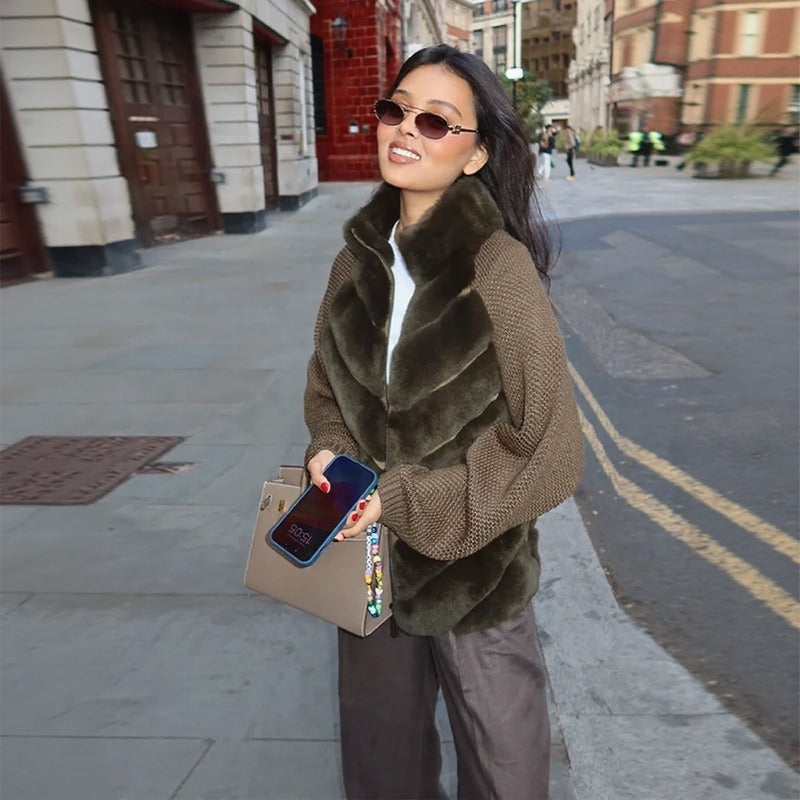 Sablê™-Jacke mit Samtdetails und Strickärmeln