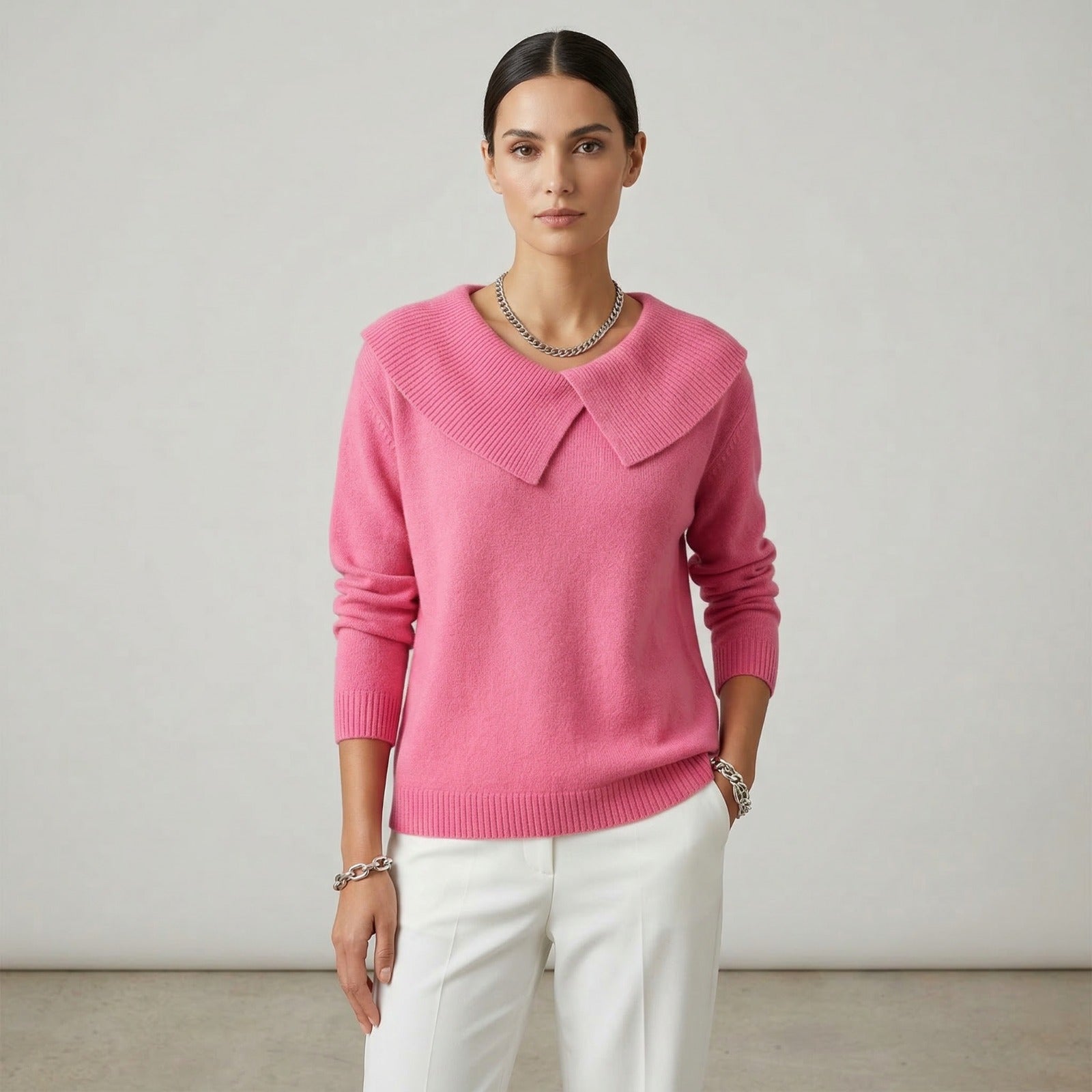 Noelle™ Pullover aus strukturiertem Strick mit stilisiertem Kragen