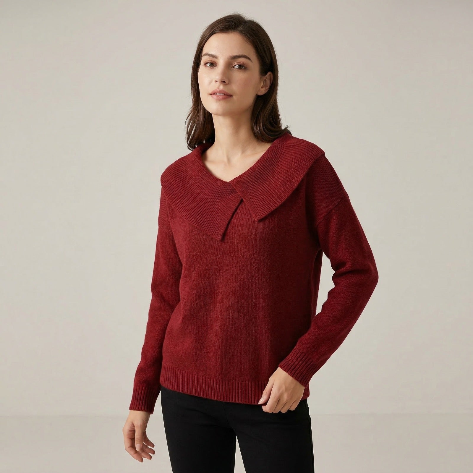 Noelle™ Pullover aus strukturiertem Strick mit stilisiertem Kragen
